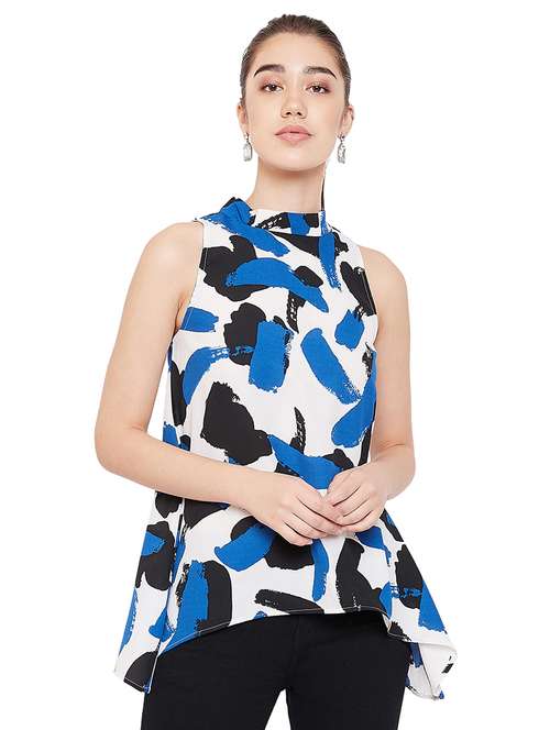 mock neck printed asymmetric top - 16815843 -  Standard Image - 0