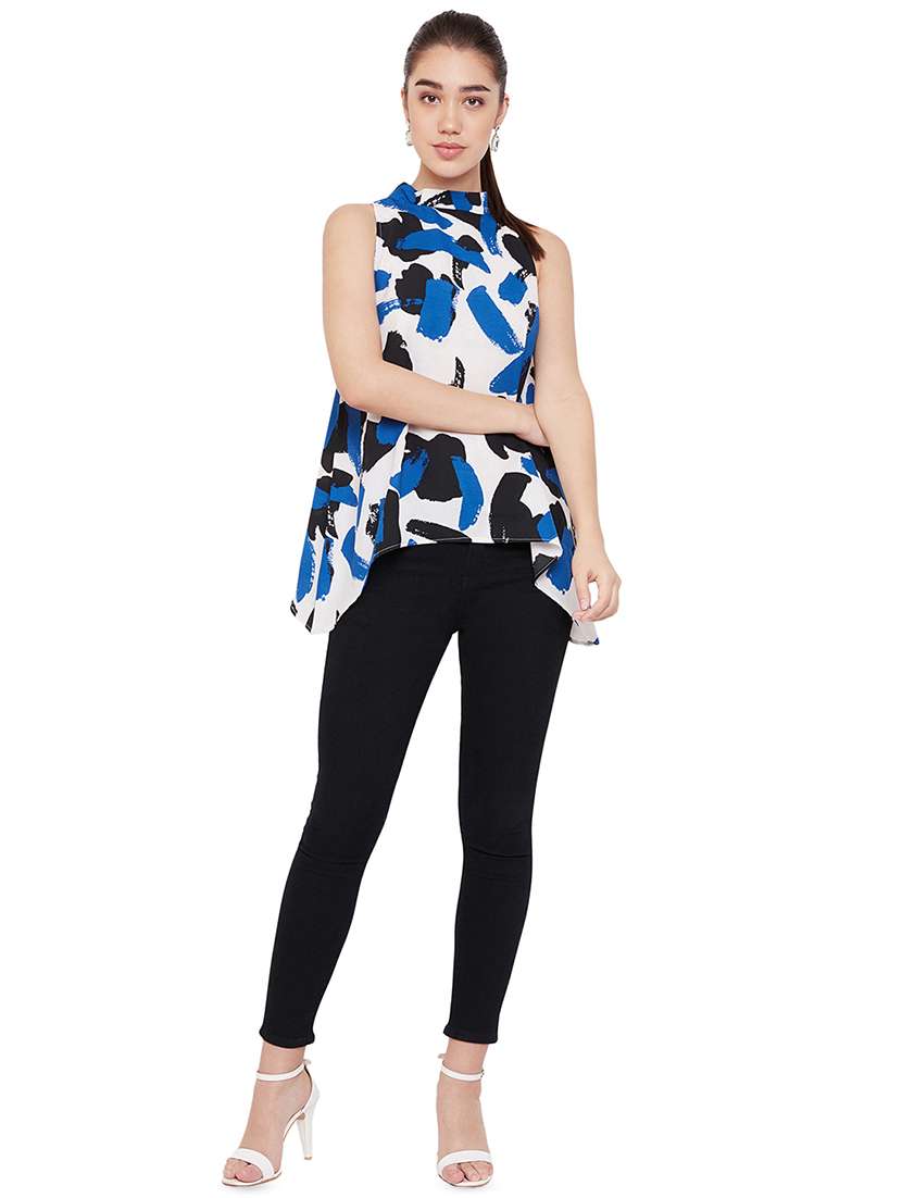 mock neck printed asymmetric top - 16815843 -  Standard Image - 3
