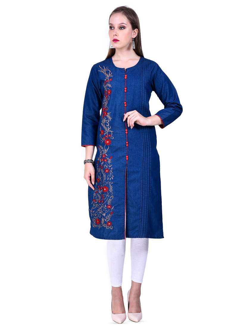 embroidered denim straight kurta