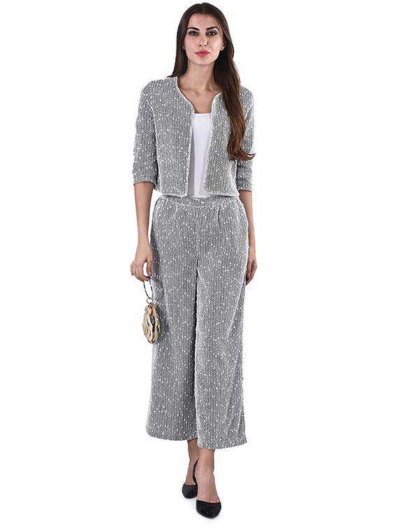 women self design three quarter sleeve formal suit set