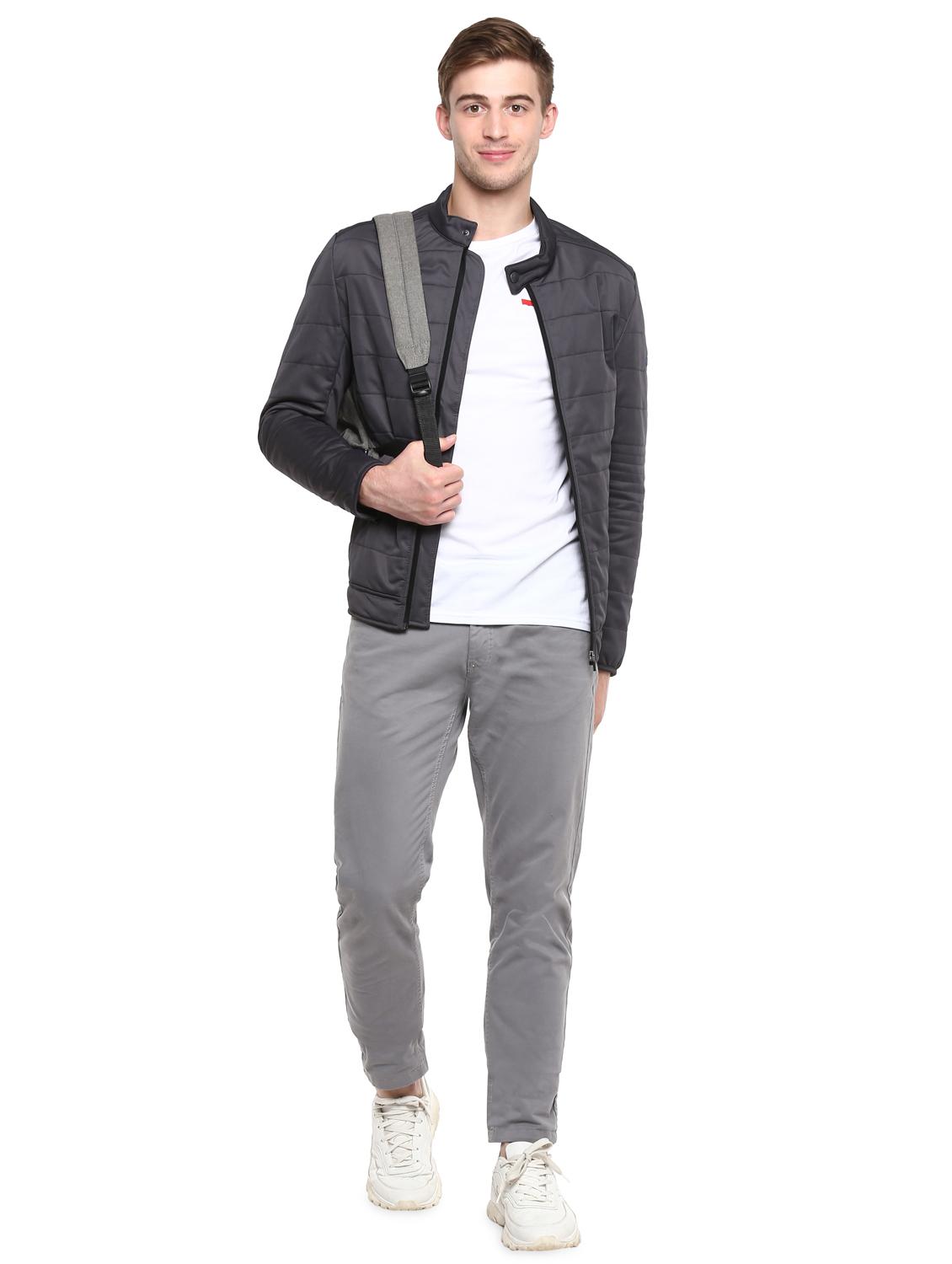 grey solid quilted jacket - 16817195 - Standard Image - 3