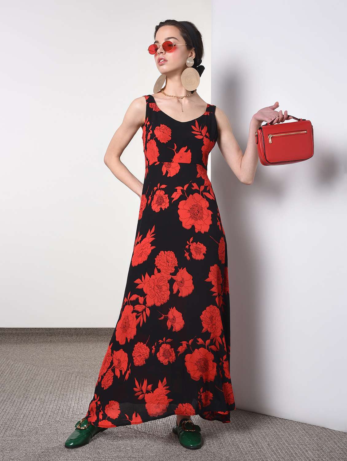 v-neck floral maxi dress