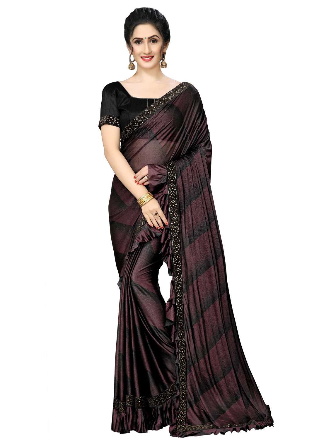 foil printed saree with blouse