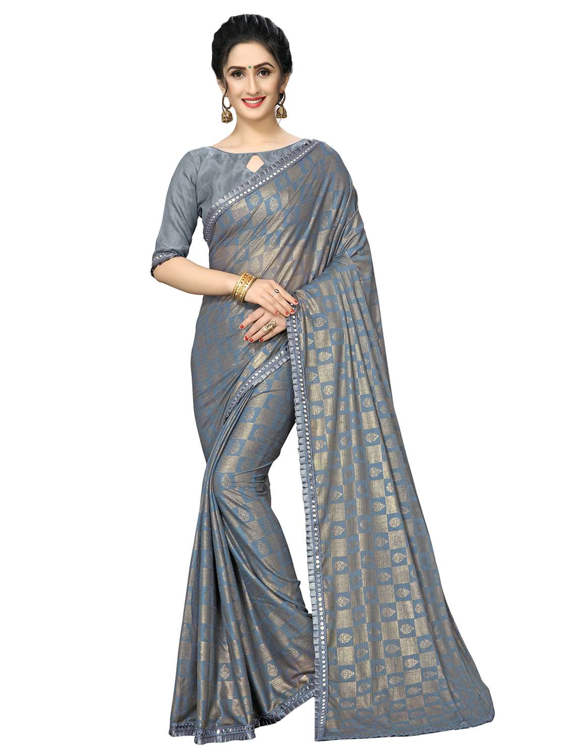 foil printed saree with blouse