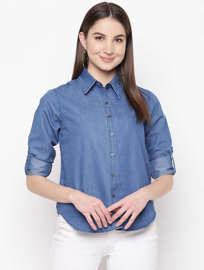 curved hem denim shirt 