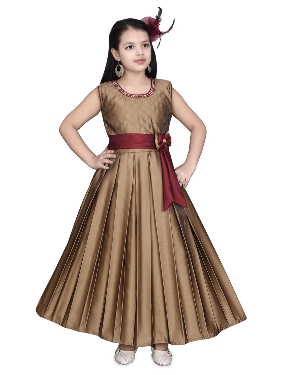 gold silk blend party gown - 16822859 -  Zoom Image - 0