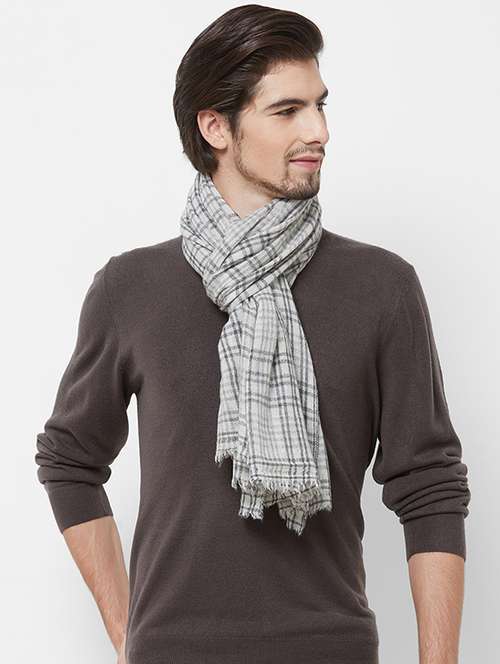 white checkered woolen muffler - 16824887 - Standard Image - 0