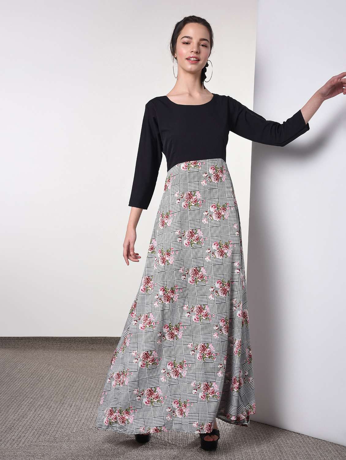 round neck color block  maxi dress