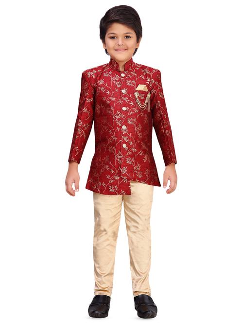 red silk kurta set - 16827257 - Standard Image - 0