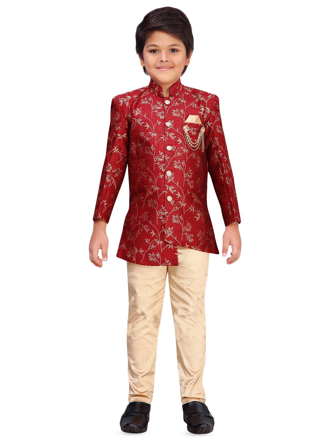 red silk kurta set - 16827257 - Zoom Image - 0