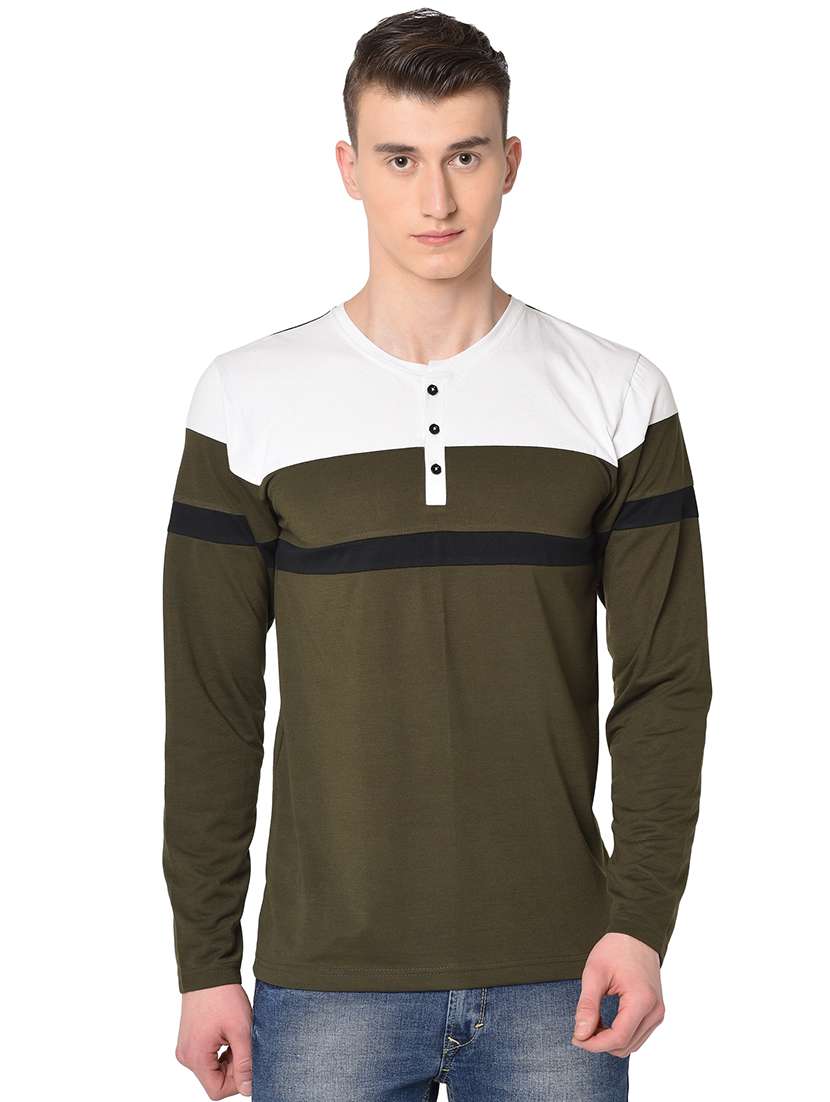 olive green color block cut & sew t-shirt - 16827597 - Zoom Image - 0