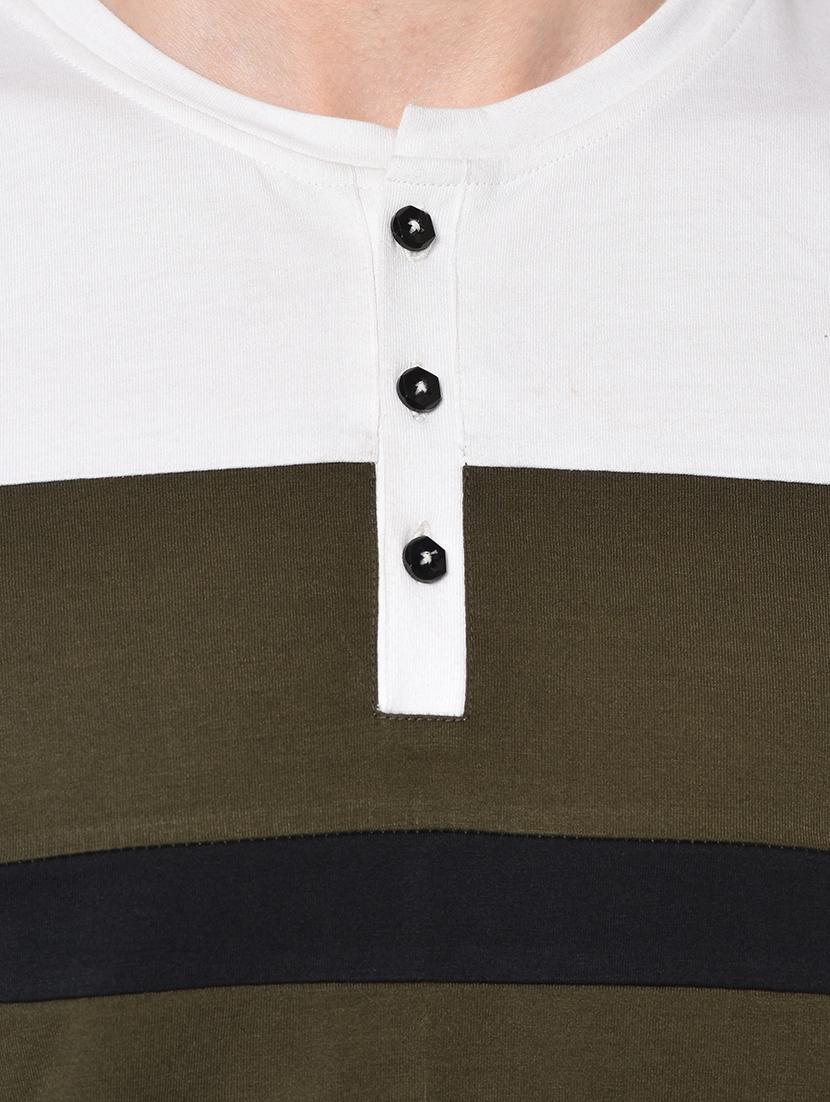olive green color block cut & sew t-shirt - 16827597 - Standard Image - 3