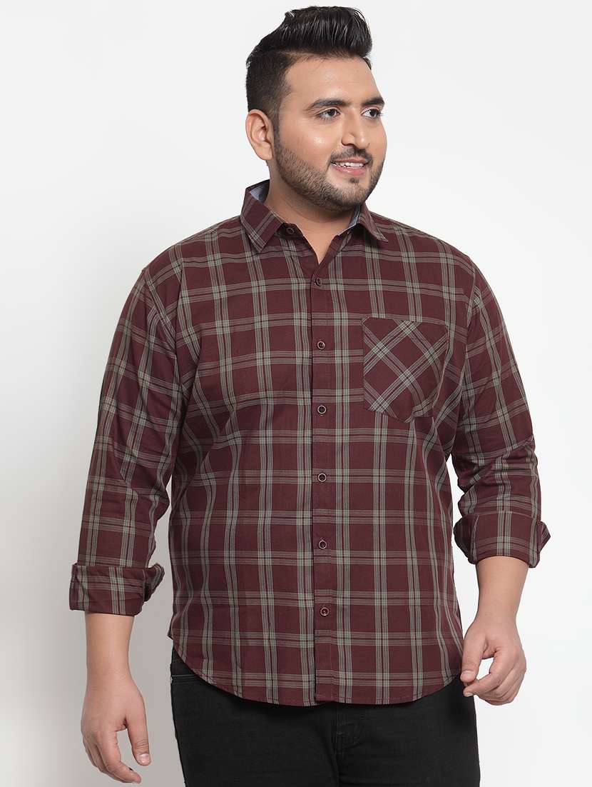 maroon checkered casual shirt (plus size)