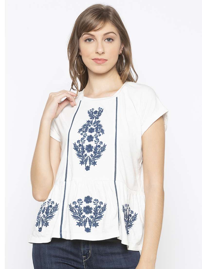 round neck embroidered top - 16828762 - Zoom Image - 0