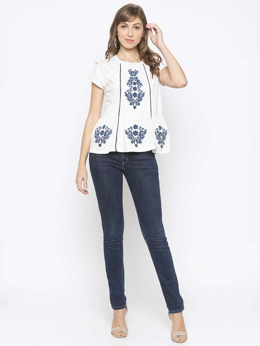 round neck embroidered top - 16828762 - Standard Image - 3