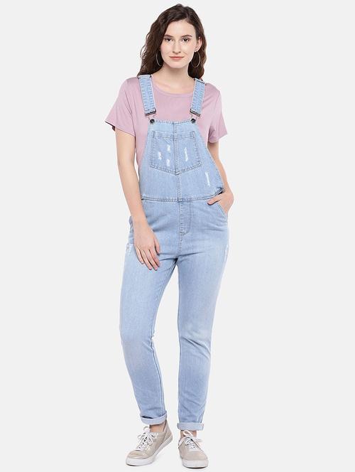 distressed detail dungaree jumpsuit - 16828784 - Standard Image - 0