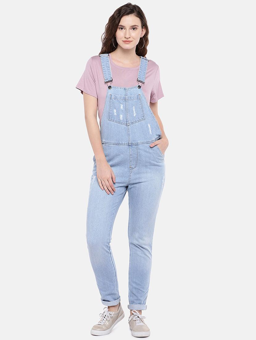 distressed detail dungaree jumpsuit - 16828784 - Zoom Image - 0