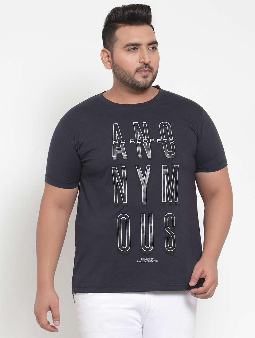 navy blue typographic front printed t-shirt