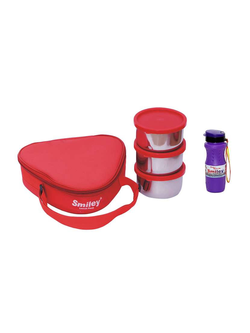triangle lunch box with purple black water bottle