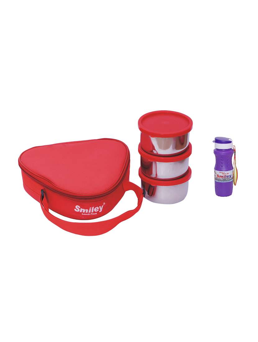 triangle lunch box with purple white water bottle