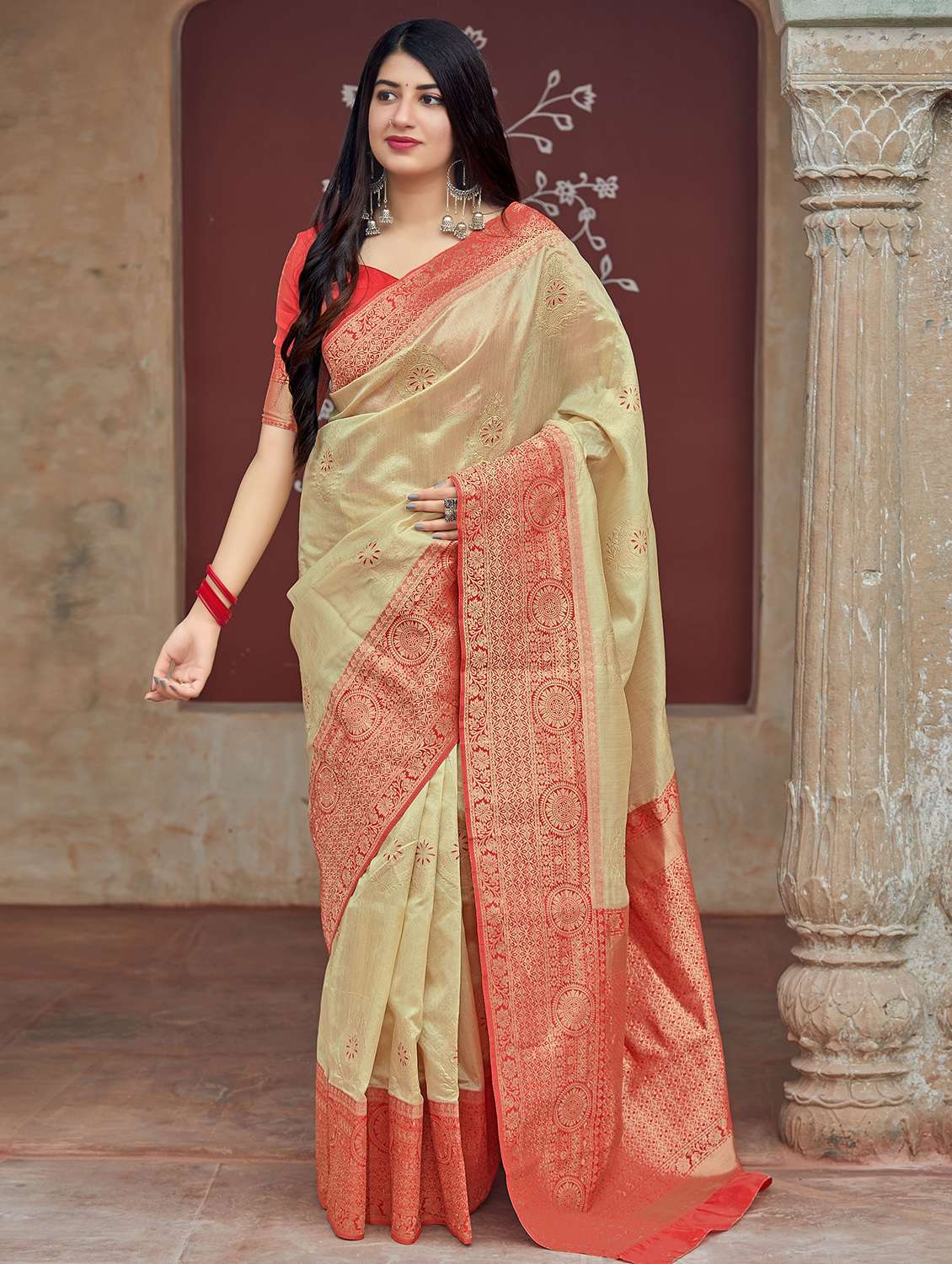 bordered  banarasi silk saree with blouse