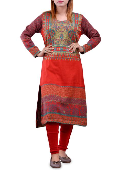printed woolen kurta - 16831644 - Standard Image - 0