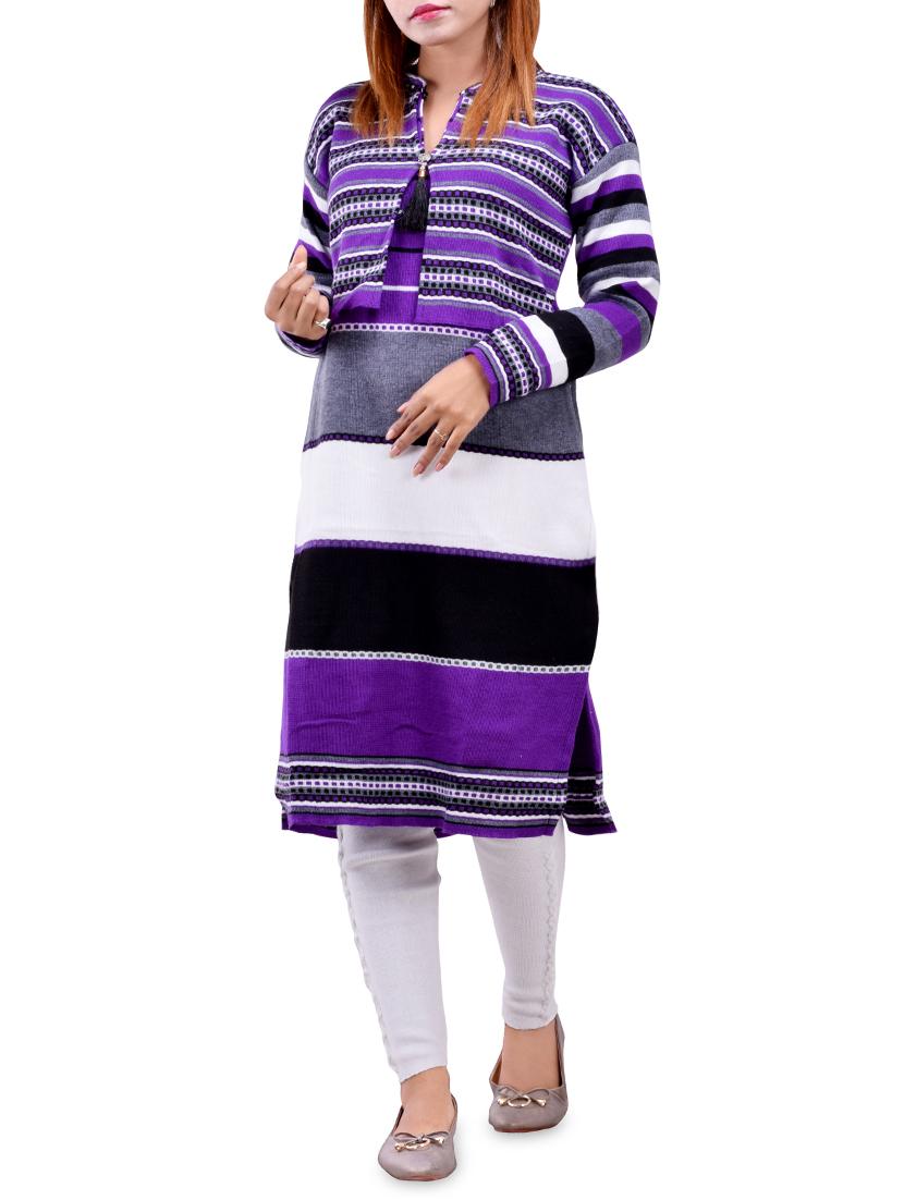 striped woolen kurta - 16831666 - Zoom Image - 0