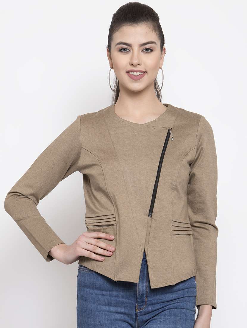 contrast zip up acrylic  jacket