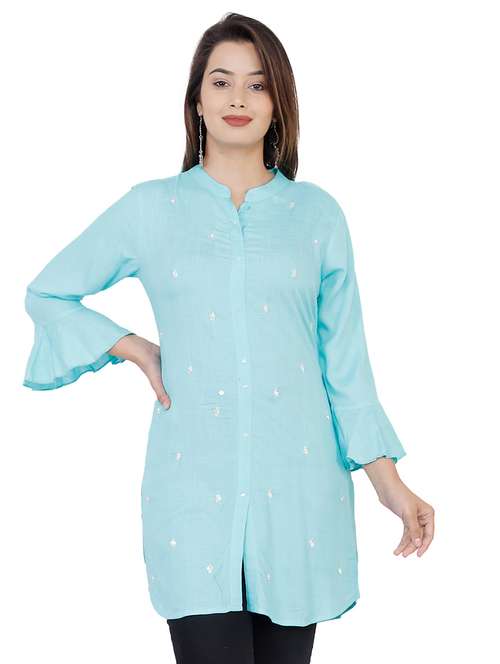 bell sleeves embellished straight kurti - 16832850 -  Standard Image - 0