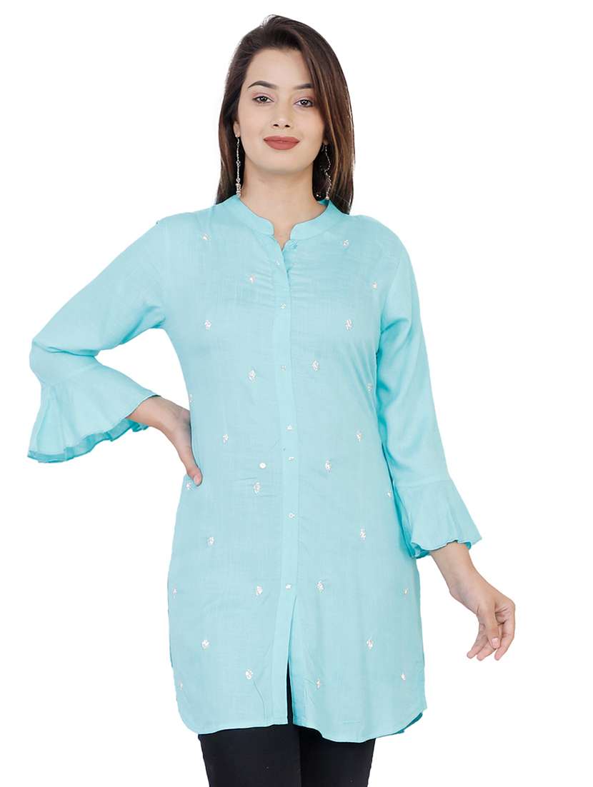 bell sleeves embellished straight kurti
