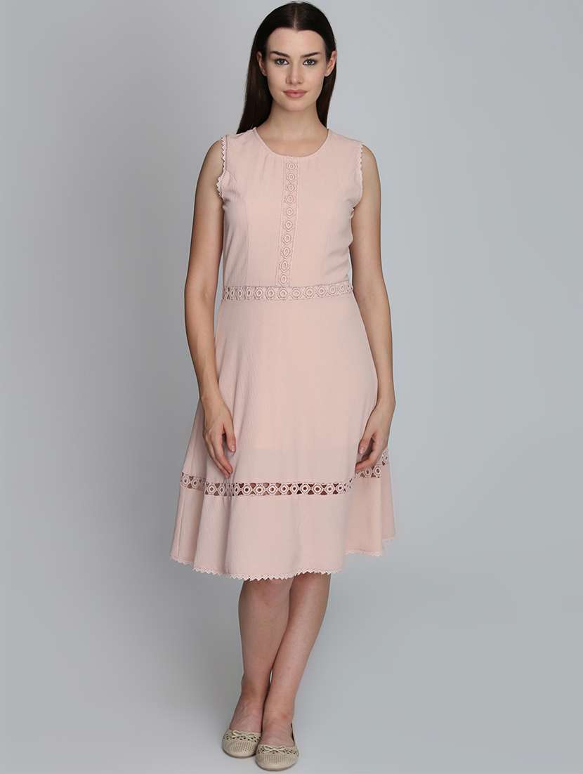 round neck lace insert a-line dress 