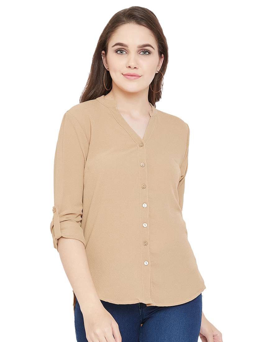 mandarin neck beige shirt