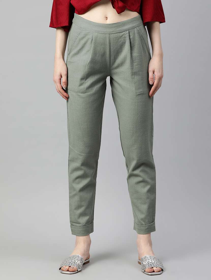 women solid cigarette trouser