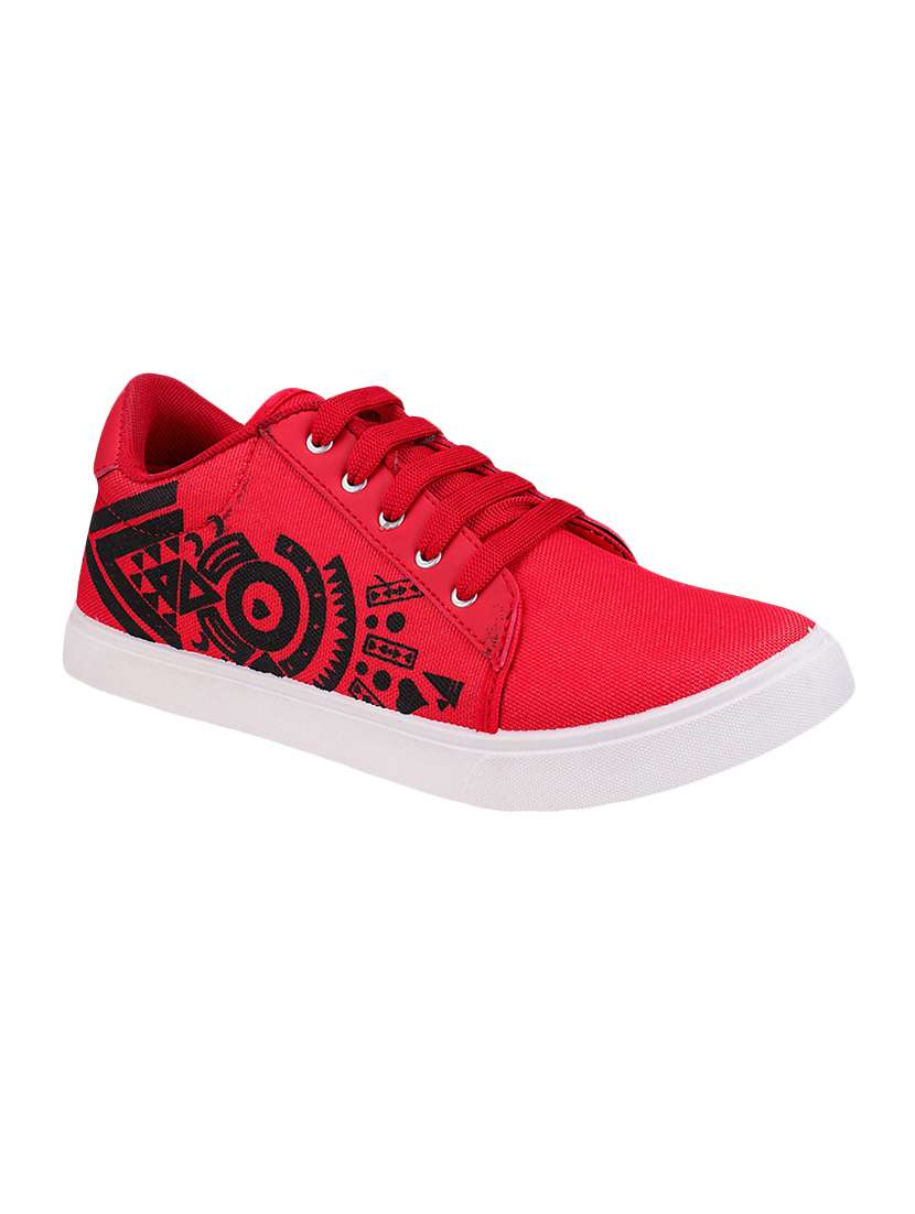 red canvas lace up sneakers