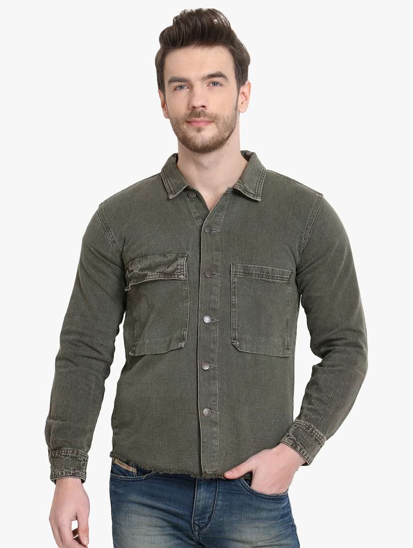 green solid denim jacket