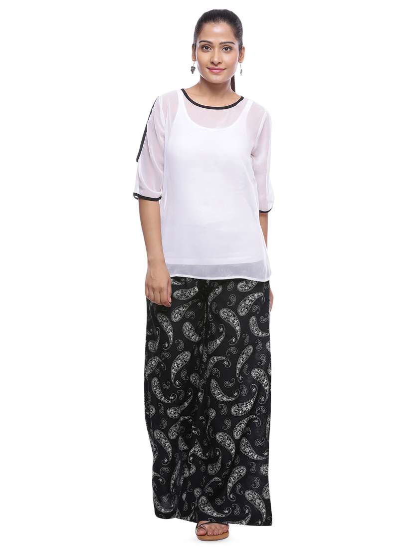 Black Printed Straight Palazzo - 16837175 -  Standard Image - 3
