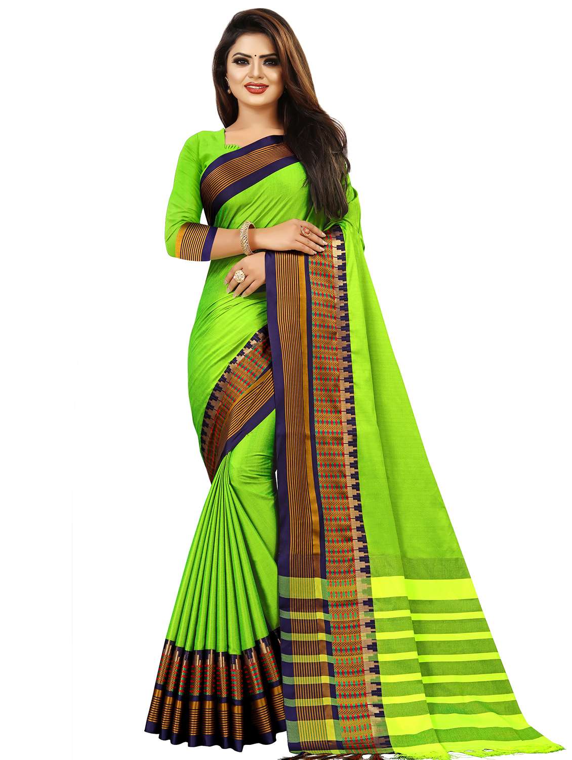 solid bordered woven saree with blouse