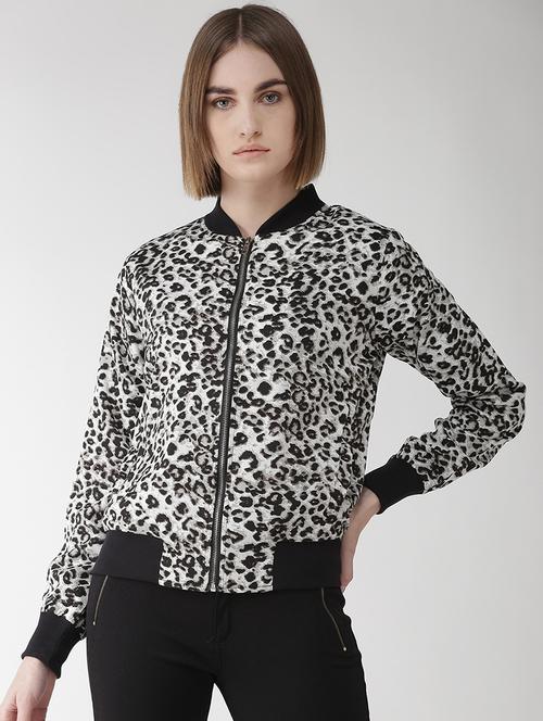 contrast ribbed animal print bomber jacket - 16838214 - Standard Image - 0
