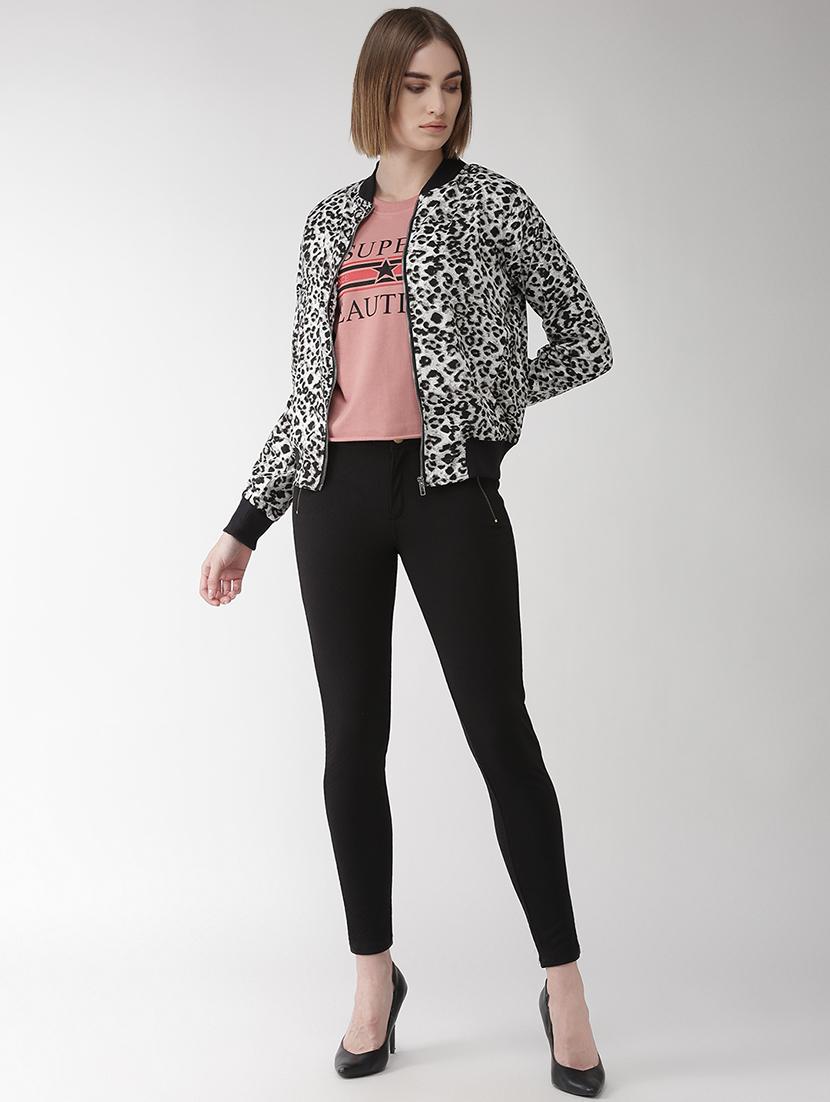 contrast ribbed animal print bomber jacket - 16838214 - Standard Image - 3