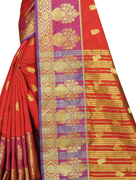 solid bordered saree with blouse - 16840223 -  Standard Image - 3