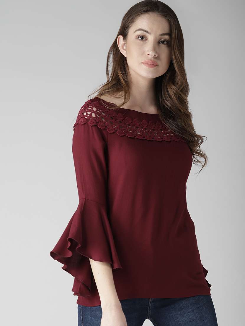 bell sleeves lace panel top - 16840322 - Zoom Image - 0
