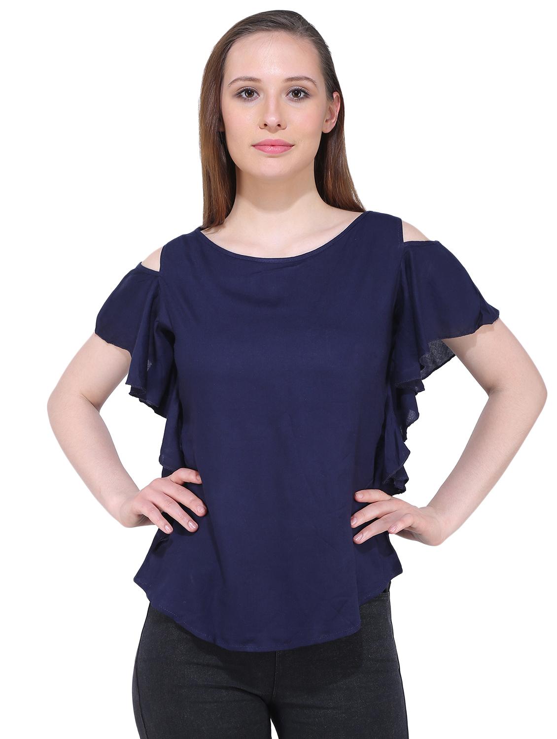 cold shoulder ruffle detail top - 16841313 - Zoom Image - 0