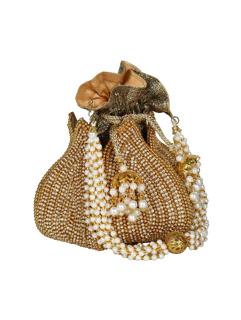 gold faux silk ethnic potli - 16843029 - Standard Image - 3