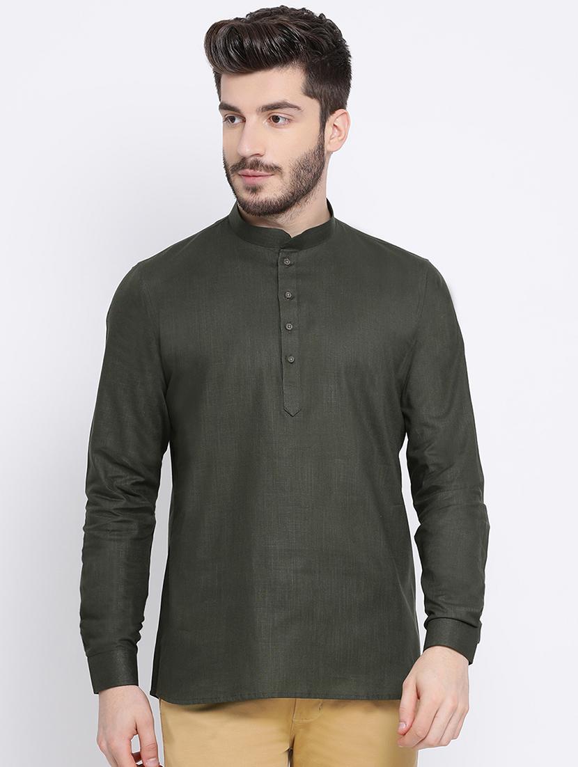 green solid short kurta - 16843317 - Zoom Image - 0