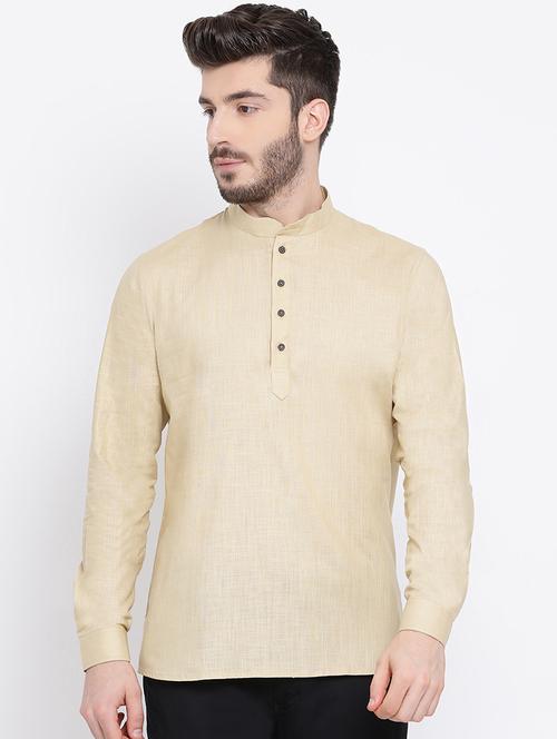 beige solid short kurta - 16843318 -  Standard Image - 0
