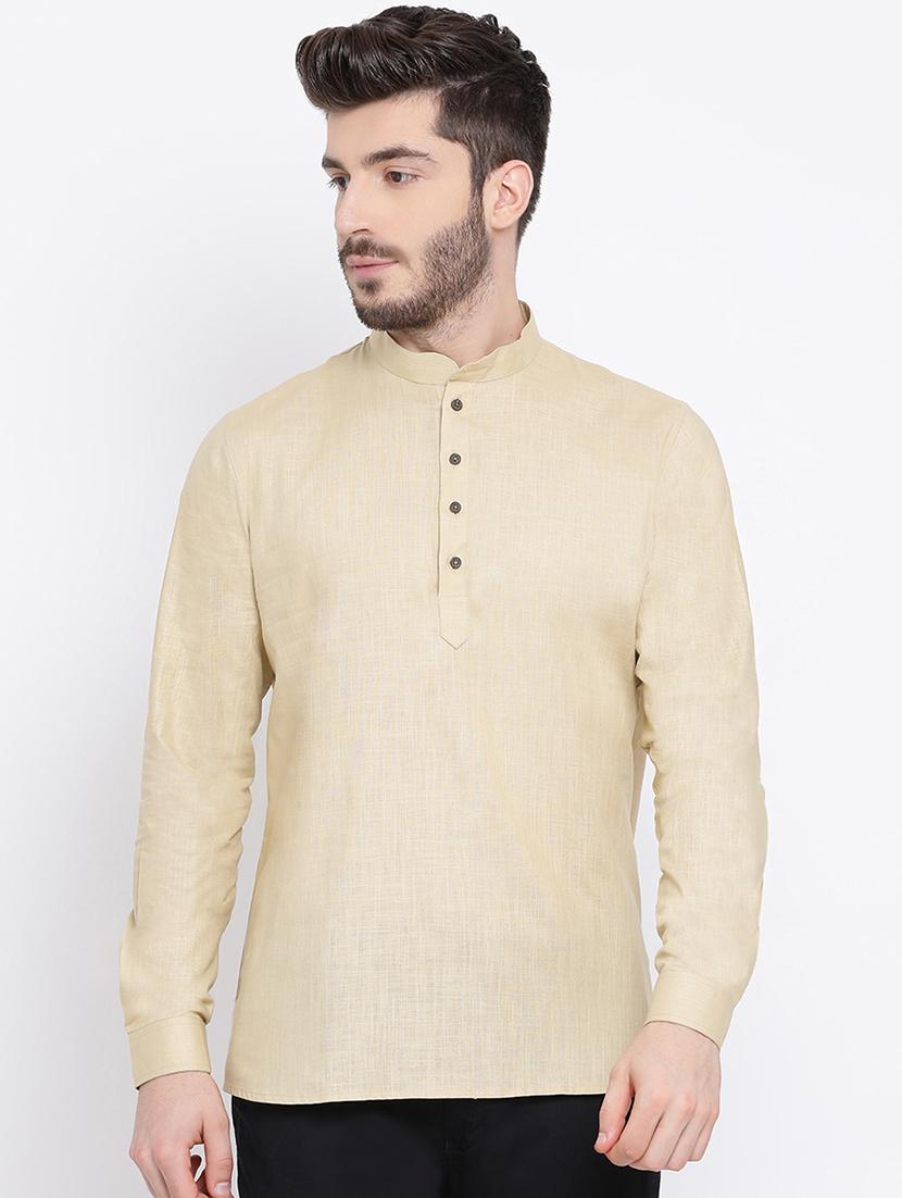 beige solid short kurta - 16843318 -  Zoom Image - 0