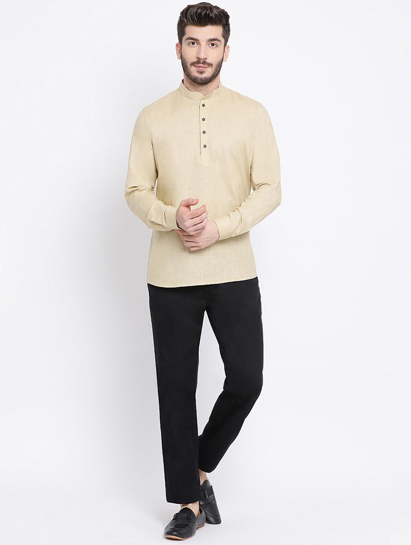 beige solid short kurta - 16843318 - Standard Image - 3