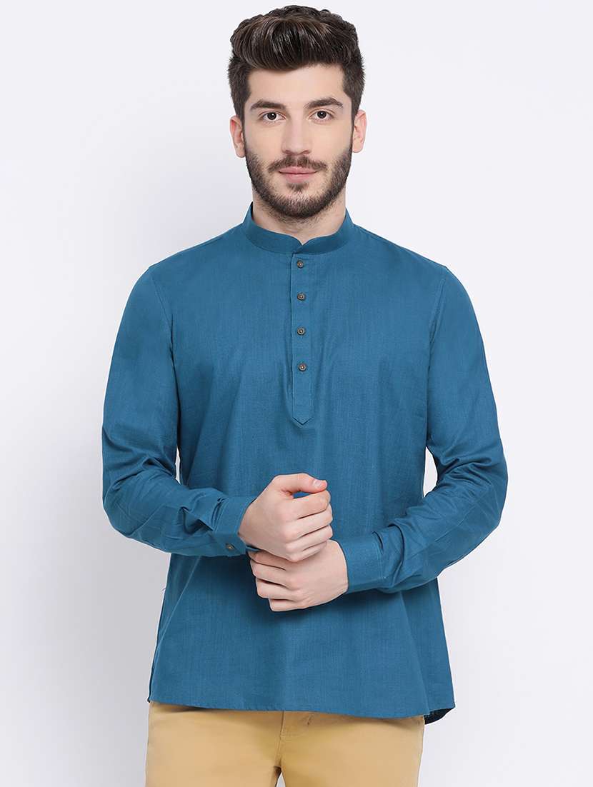 blue solid short kurta