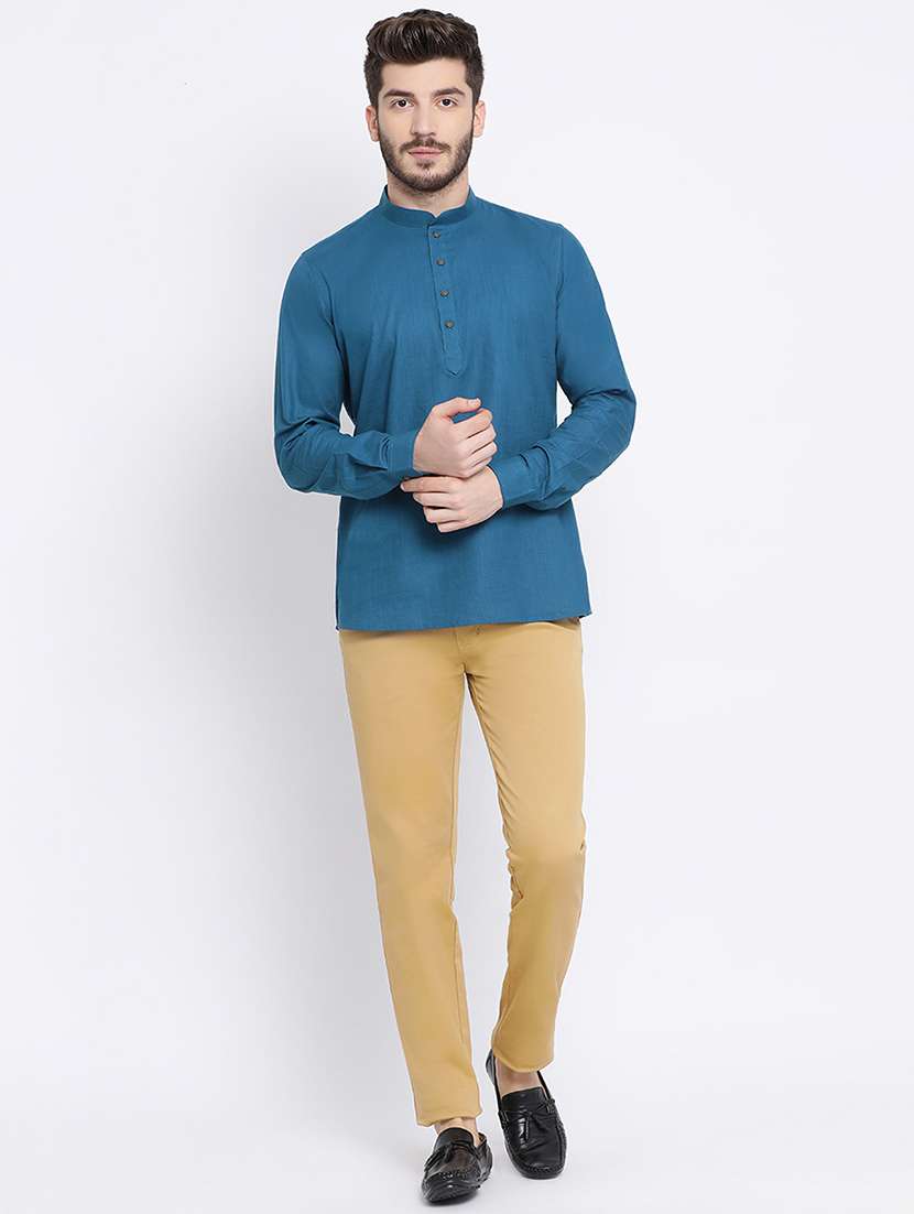 blue solid short kurta - 16843320 -  Standard Image - 3