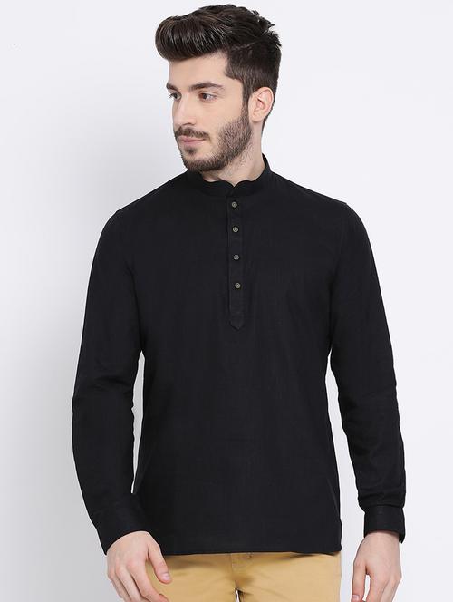 black solid short kurta - 16843321 -  Standard Image - 0